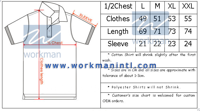 Polo Shirt Size Chart